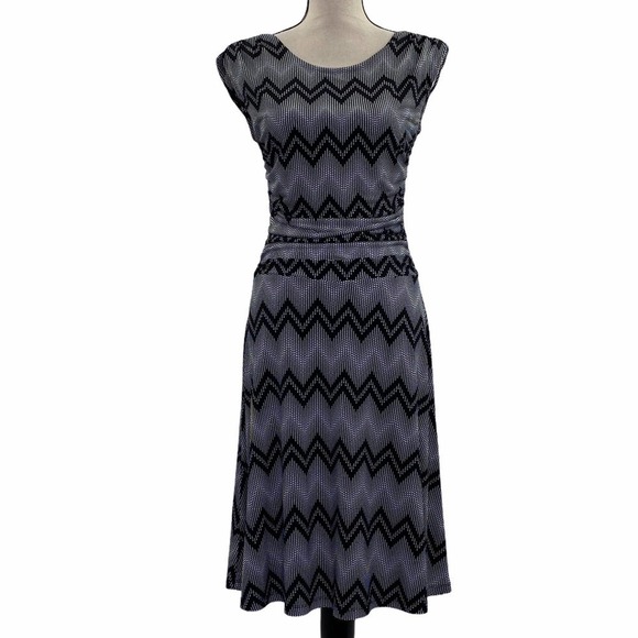 EN Focus Studio Gray Black Chevron Midi Dress 6 - Picture 1 of 14